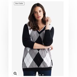 Ellos V-Neck Argyle Sweater